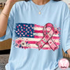 Pink Ribbon Breast Cancer American Flag Awareness Design  Coquette Breast Cancer Shirt HG Graphic  Tackle Cancer HG