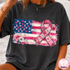 Pink Ribbon Breast Cancer American Flag Awareness Design  Coquette Breast Cancer Shirt HG Graphic  Tackle Cancer HG