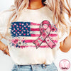 Pink Ribbon Breast Cancer American Flag Awareness Design  Coquette Breast Cancer Shirt HG Graphic  Tackle Cancer HG