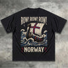 Viking Longship HFN T-Shirt with Dragon Head and Waves - Row Norway Graphic Tee for Norse History & Lore Lovers