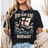 Viking Longship HFN T-Shirt with Dragon Head and Waves - Row Norway Graphic Tee for Norse History & Lore Lovers