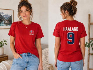 Haaland 9 Norway Soccer HFN Shirt Norwegian Football Fan Tee Red Jersey Style T-Shirt Norway Flag Game Day Apparel