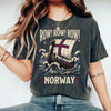 Viking Longship HFN T-Shirt with Dragon Head and Waves - Row Norway Graphic Tee for Norse History & Lore Lovers