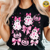Pink Ghost Breast Cancer Retro Halloween Awareness Design  Coquette Bow Shirt HG Graphic  Breast Cancer