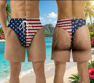 Funny Hairy Body Patriotic USA Flag en Beach Shorts HG Summer