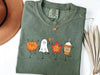 Cute Autumn Halloween L3N T-Shirt, Fall Pumpkin Ghost Maple Leaf Pumpkin Spice Latte Comfort Colors Tee, Spooky Season Graphic Shirt for Women