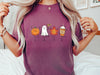 Cute Autumn Halloween L3N T-Shirt, Fall Pumpkin Ghost Maple Leaf Pumpkin Spice Latte Comfort Colors Tee, Spooky Season Graphic Shirt for Women