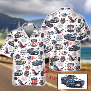 Personalized Car Hawaiian L3N Shirt, Classic Mustang American 250 Commemorative Hawaiian Shirt, Custom Vintage Car Shirt, Gift for Car Own