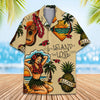 Island Love Hawaiian L3N Shirt Men Women Youth, Vintage Aloha Short Sleeve Button-Down with Tropical Guitar & Hula Girl, Summer Beach Shirt