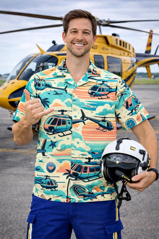 Helicopter Pilot's Favorite Colorful Fun Party Men's Hawaiian Shirt L3N