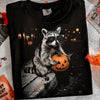 Halloween Raccoon Holding Pumpkin L3N Comfort Colors Shirt, Spooky Trash Panda Tee, Cute Fall Animal Halloween Sweatshirt