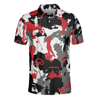 Red Black And White Camouflage Golf Polo Shirt  Golfing Apparel  Golf Clothing  Mens Golf Gift HG