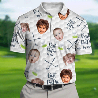 Custom Face Kids Photo  Best Papa By Par Funny Polo Golf Shirt  HG Christmas Golf Gift