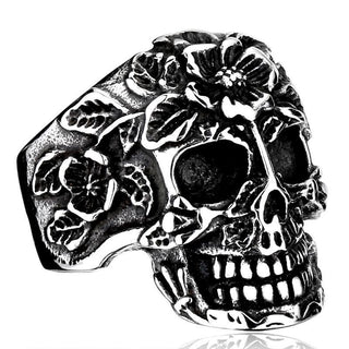 Vintage Floral Design Skull Ring