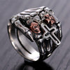 Sterling Silver Red Skull Cross Charm Ring
