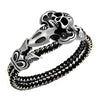 Stainless Steel Skull Head Double Braided Leather Bracelet