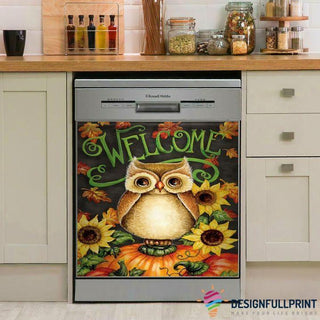 Owl Sunflowers And Pumpkin Decor Dishwasher Cover LN