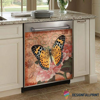 Gift For Butterfly Lover Butterfly With Red Flowers Decor Dishwasher Cover LN