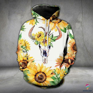 Skull Gift Gift For Hippie Sunflowers Skull Country Hoodie LN