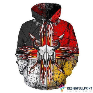 Gift For Native American Bison Arrow 3D Native American Clothing Unisex Zip Up Hoodie LN