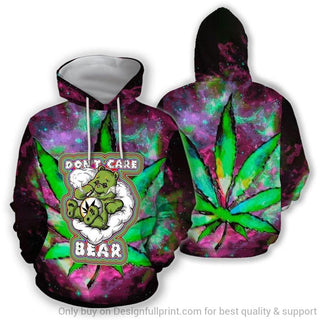 Gift For Hippie Stoner Bear Pothead Dont Care Bear With Pot Leaf Galaxy Pullover Zipup Hoodie And Long Sleeve Shirt PA