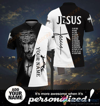 Gift For Christian Jesus Is My Everything Black And White Personalized Polo Shirt NHD