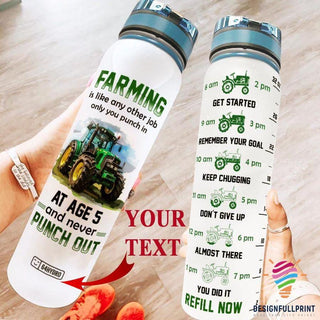 Farming Punch In At Age Five And Never Punch Out Personalized Water Track Bottle NHD Gift For Farmer
