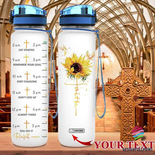 Gift For Christian Sunflower Faith Jesus Personalized Water Track Bottle NHD