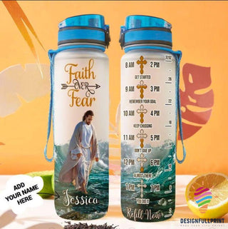 Gift For Christian Faith Over Fear Jesus Personalized Water Track Bottle NHD