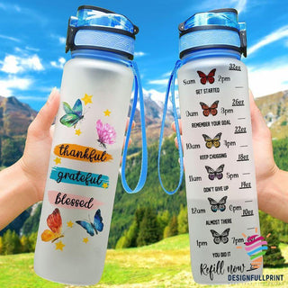Gift For Butterfly Lover Butterfly Thankful Grateful Blessed Water Track Bottle NHD