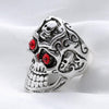 Crystal Antique Silver Gothic Skull Ring