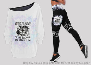 White Being A Wife Of A Bad Guy Tough And Crazy Enough Off Shoulder Long Sleeves Top and Leggings Set