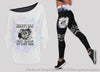 White Being A Wife Of A Bad Guy Tough And Crazy Enough Off Shoulder Long Sleeves Top and Leggings Set