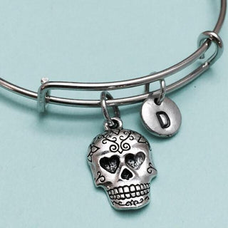 Skull Charm Personalized Initial Bracelet