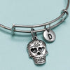 Skull Charm Personalized Initial Bracelet