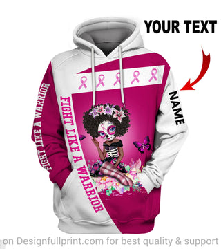 Skull Gift Gift For Butterfly Lover Personalized Fight Like A Warrior Breast Cancer Awareness Sugar Skull Black And Butterfly Girl Hoodie