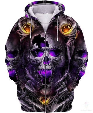 Skull Gift Purple Skull Sherpa US Unisex Size Zip-up Hoodie CH