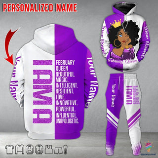 Personalized Name February Girl Black Girl Hoodie Unisex Hoodie With Pants LN