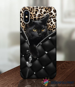 Print Black Cat Leopard Zipper Phone Case HG Gifts For Cat Lovers Gift For Farmer