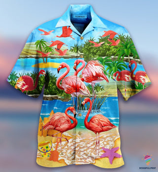 Flamingo On The Beach Hawaii Shirt Button Shirt NH