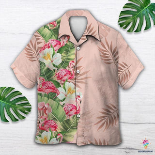 Flamingo Half Flower Hawaii Shirt Button Shirt NH