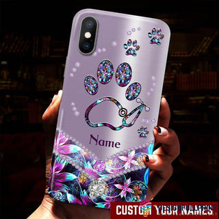 Personalized Purple Cute Paw Diamond Print Phone Case LN
