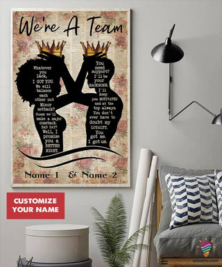 Black Pride Black Love Black Couple We are A Team Custom  Canvas Art and Poster LN