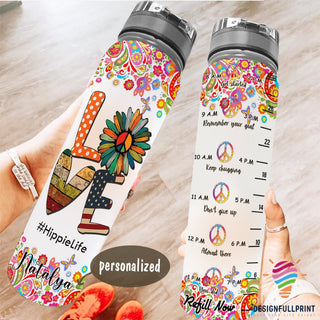 Gift For Hippie Love Hippie Life Sunflower America Personalized Water Track Bottle NHD