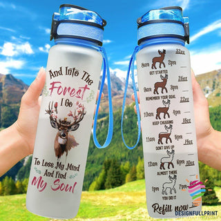 Gift For Hunting Lover Deer Into The Forest I Go Lose My Mind And Find My Soul Water Track Bottle NHD