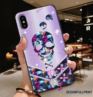 Skull Gift Purple Floral Skull Phone Case NHD