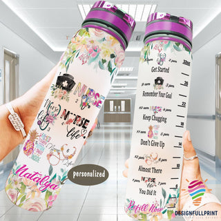 Gifts For Nurses Nurse Colorful Flowers Personalized Water Track Bottle NHD