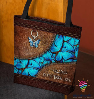 Gift For Butterfly Lover Teal Color Meaning Faith Hope Love Faux Butterfly Tote Bag HG