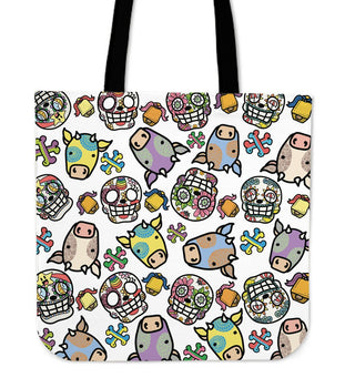 Extra Candy Skull Cows Tote Bag - designfullprint