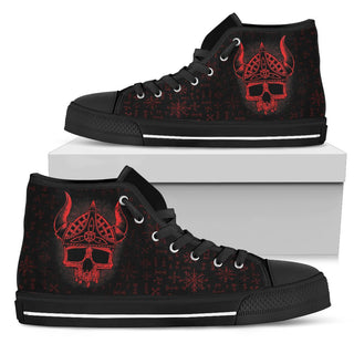 Red Viking Skull Lightweight High Top Canvas Shoes 005 - designfullprint